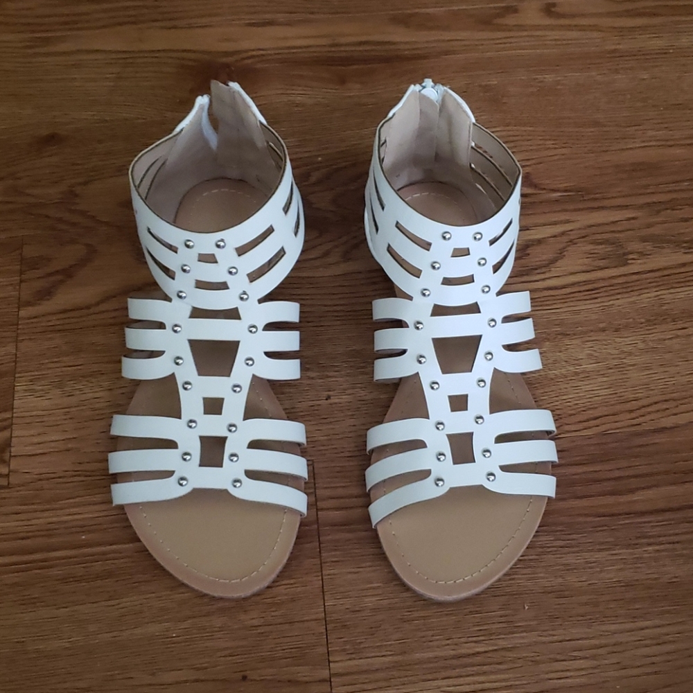 White strappy flat sandals